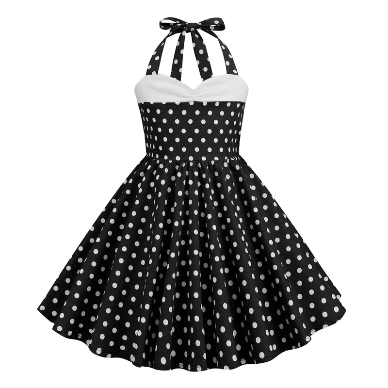 Vintage Dot Dress for Kids Girl Cosplay Party Princess Summer Prom Dress School Performance Clothing Full Pringting Children Dre