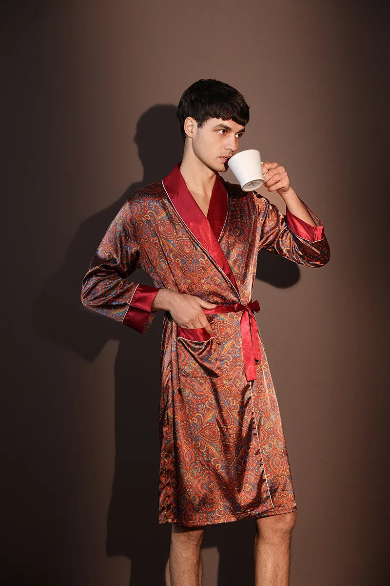 Peignoir Homme Soie de Glace — Imprimé, Léger & Confortable