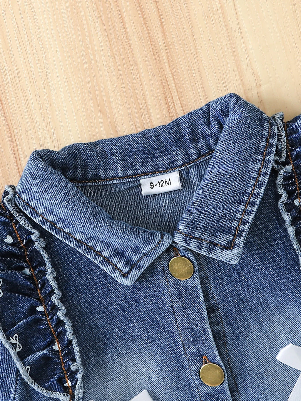 2Pcs Toddler Girl Denim Set, Ruffle Bow Cropped Jacket Flared Jeans Outfit 1-2Y