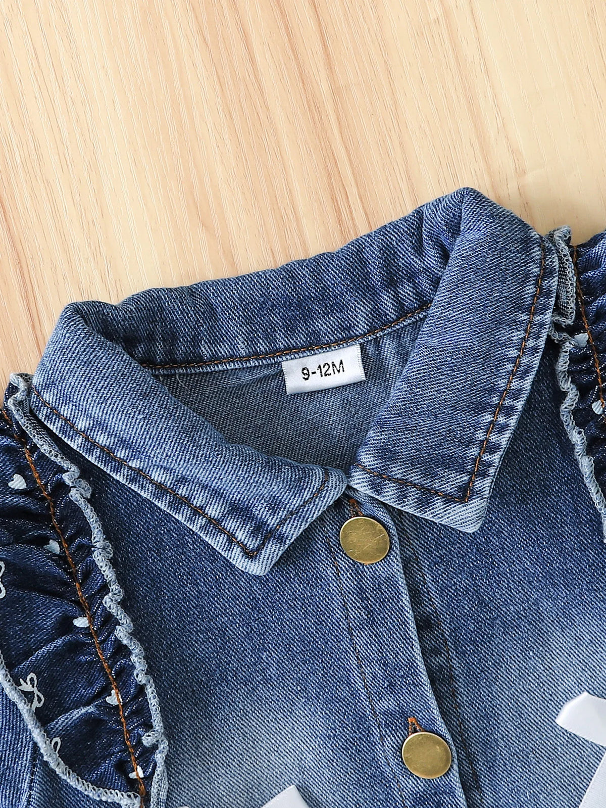 2Pcs Toddler Girl Denim Set, Ruffle Bow Cropped Jacket Flared Jeans Outfit 1-2Y