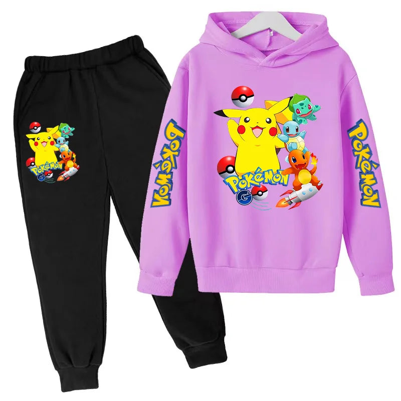 New Children's Sports Outfit Set-Hooded Jacket+long Pants with Cartoon Patterns Casual Loose Fit Suitable Boys Girls Aged3to13