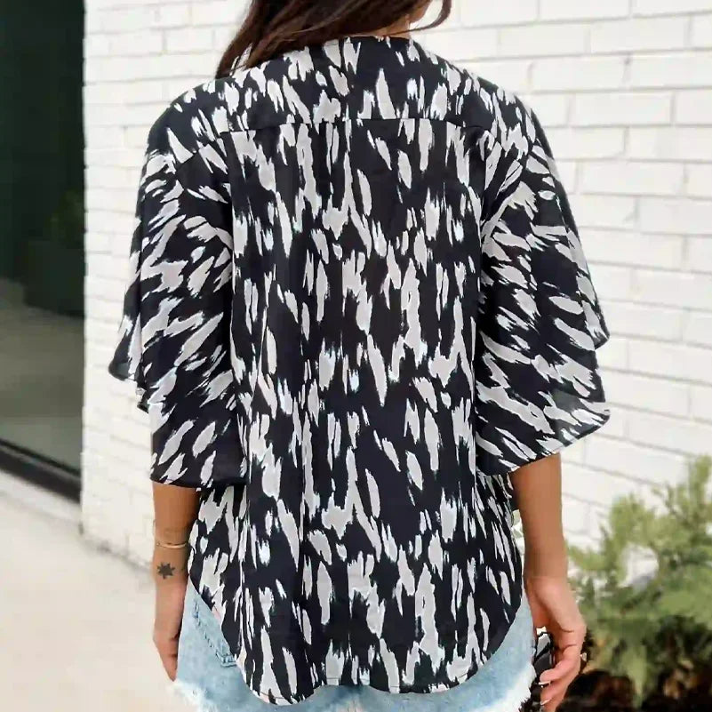 Plus Size Women's Shirt, Spotted Printed Cardigan Button V Neck Top. Casual and Fashionable Summer Clothing