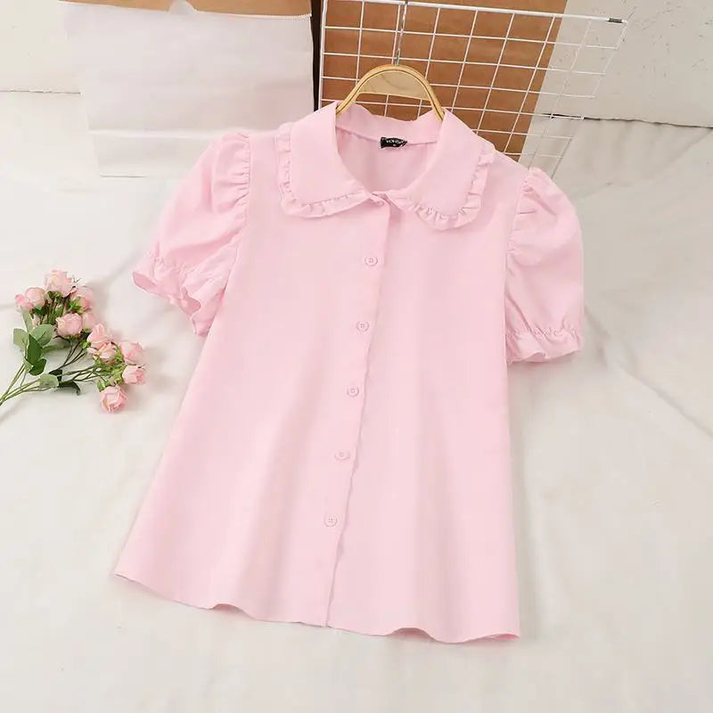 Women Elegant Shirts 2024 VONDA Fashion Summer Short Sleeve Tops Casual Solid Color Shirts Loose Lapel Neck Tunic Blusas Baggy