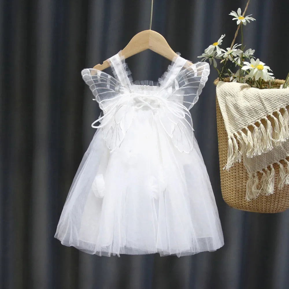Lace-up Baby Girl Princess Dress Sweet Lace Baby Girl Bubble Dress New Design Casual Butterfly Wing Pettiskirt