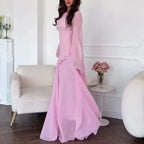 Robes for Woman Elegant O Neck Solid Ruffles Party Pleated Dress