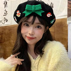 Fashion Christmas Beret Hat Red Green Sweet Christmas Beret Hat Wool Felt Dress Up Xmas Painter Hat New Year Gifts