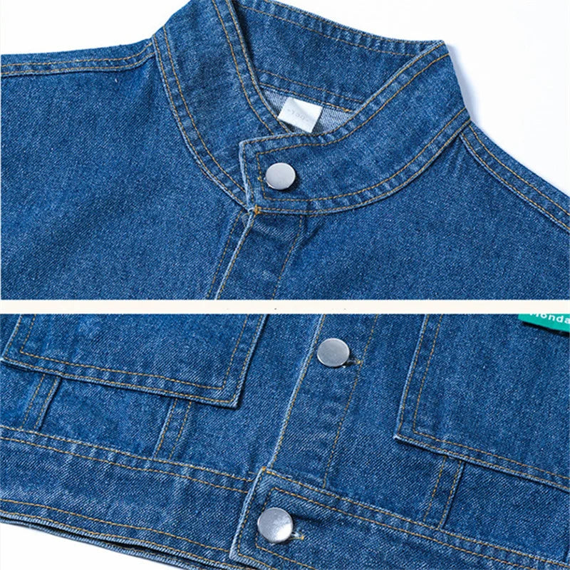 New Fashion Kids Girl Denim Vest Wasitcoat with Smile Face Outerwear Vintage Blue Children Casual Sleeveless Denim Jacket Outfit