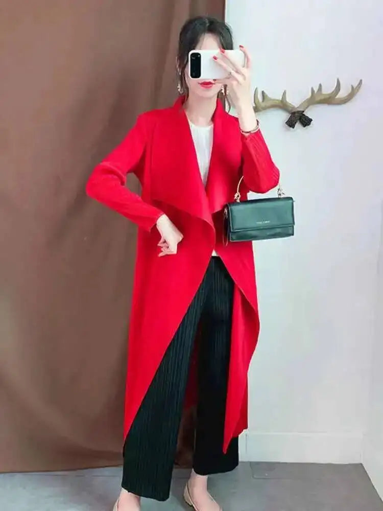 Trench-Coat Femme Plissé LANMREM – Col Revers Ample Cardigan Printemps Été 2025