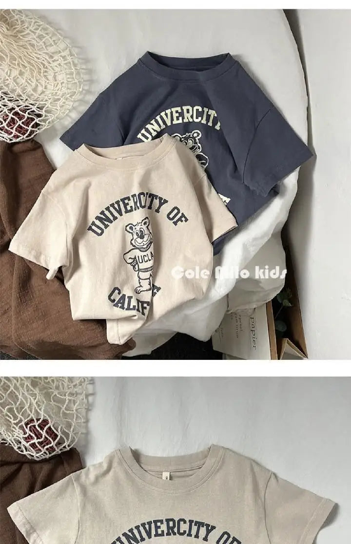 Pure Cotton Kids T-shirt Summer Clothes Short Sleeved Tops Tees Children Costume Fashion Cartoon Boys T Shirts Round Collar