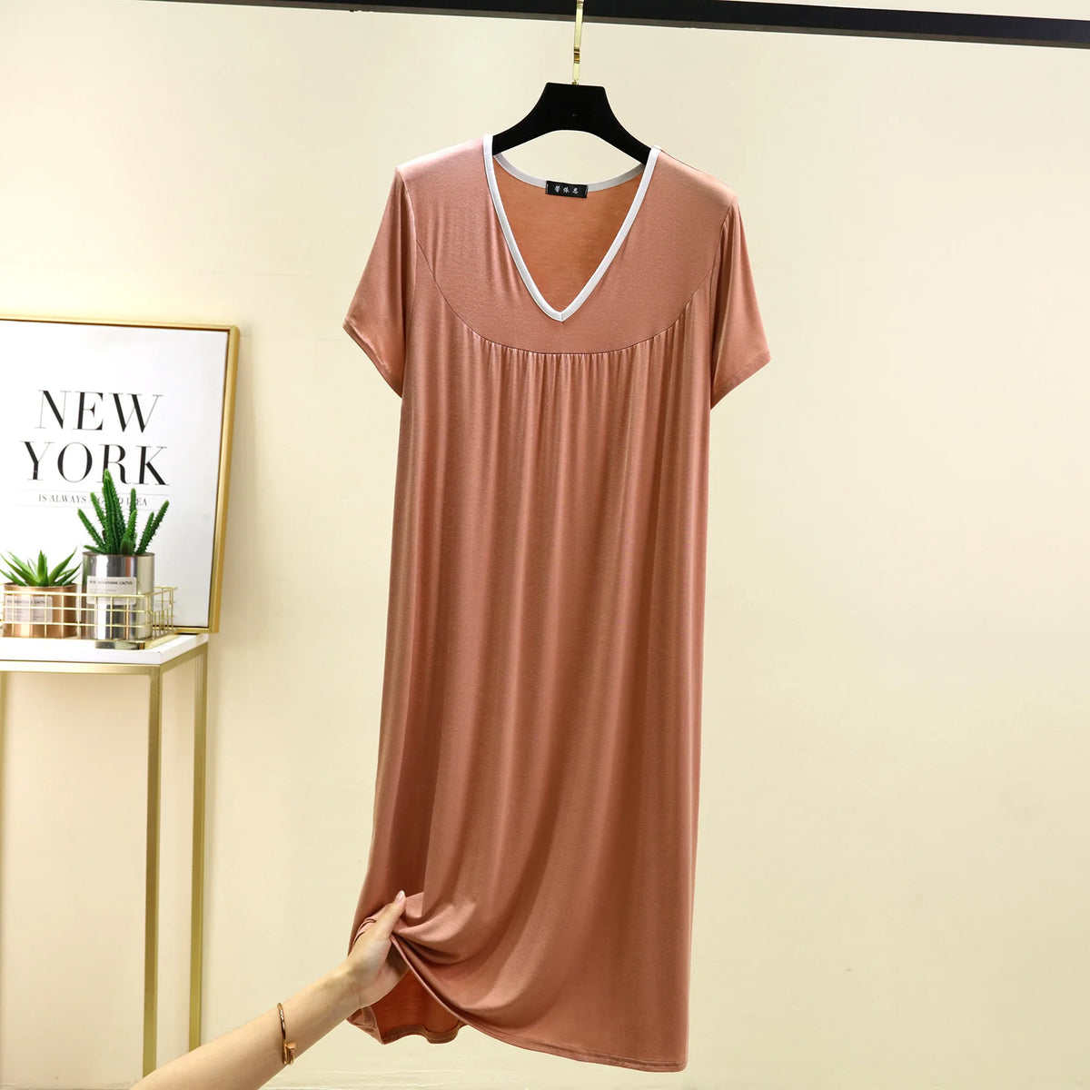 Plus size L to 6XL Modal V-Neck sleepdress summer women Loose homewear dress solid color casual long nightdress comfort homewear