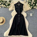Fashion Knitted Dress Summer Clothes Women Sleeveless Single Breasted Bodycon Long Dresses Vacation Holiday Knitting Dress Robes