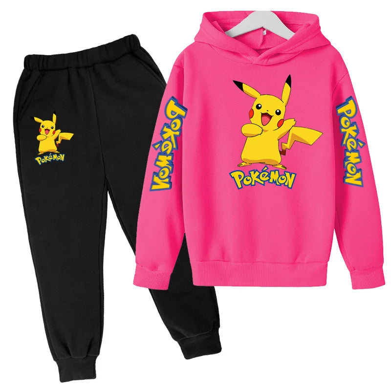 New Children's Sports Outfit Set-Hooded Jacket+long Pants with Cartoon Patterns Casual Loose Fit Suitable Boys Girls Aged3to13