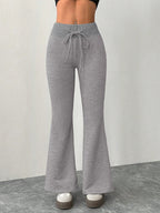 Pantalon évasé femme gris – Taille à cordon