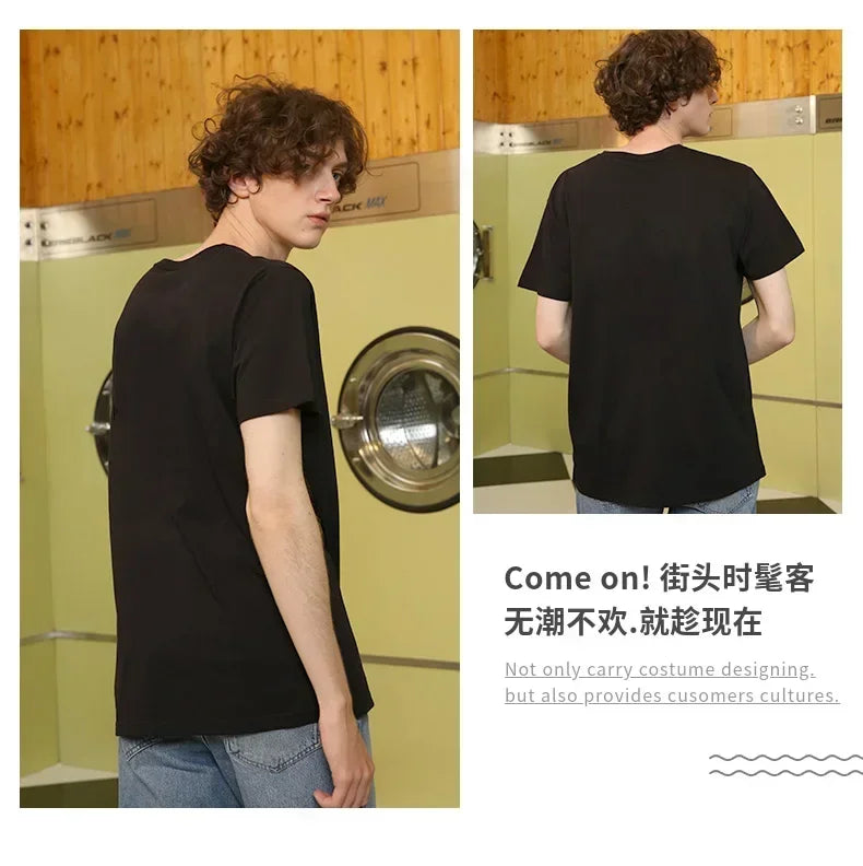 100% cotton Solid Tshirts Mens Short Sleeve Fashion Brand Trend White Black Clothing Tees Woman Customized Products Summer