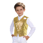 Kids Boys Glittery Sequin Waistcoat Fashion Childs Button-down Vest