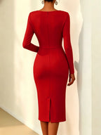 Banquet Dress for Women Elegant Sweet 3D Flower Ruched Bodycon Midi