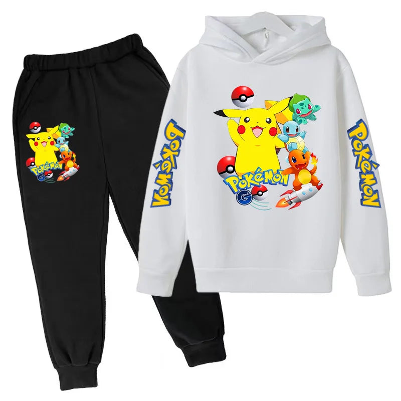 New Children's Sports Outfit Set-Hooded Jacket+long Pants with Cartoon Patterns Casual Loose Fit Suitable Boys Girls Aged3to13