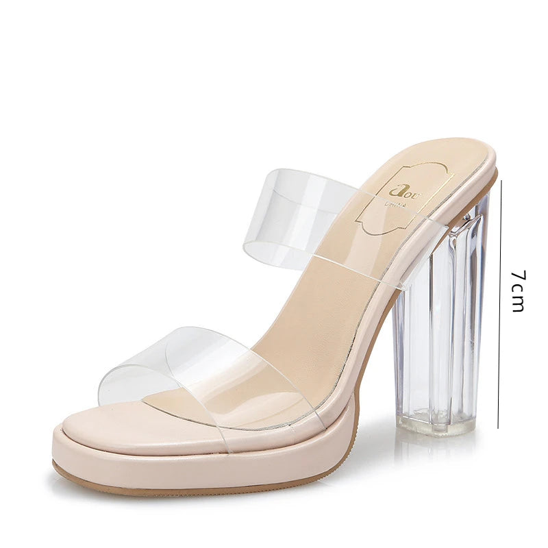 Sandales Talons Hauts Femme – Mules Cristal Plateforme Été 2024 Confort