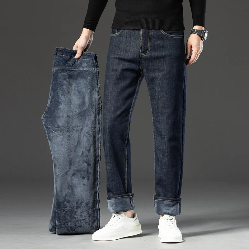 2026 Winter Fleece Thick Warm Men Jeans Slim Skinny Stretch Straight Classic Version of  Denim Plush Pants Male Brand Clothing