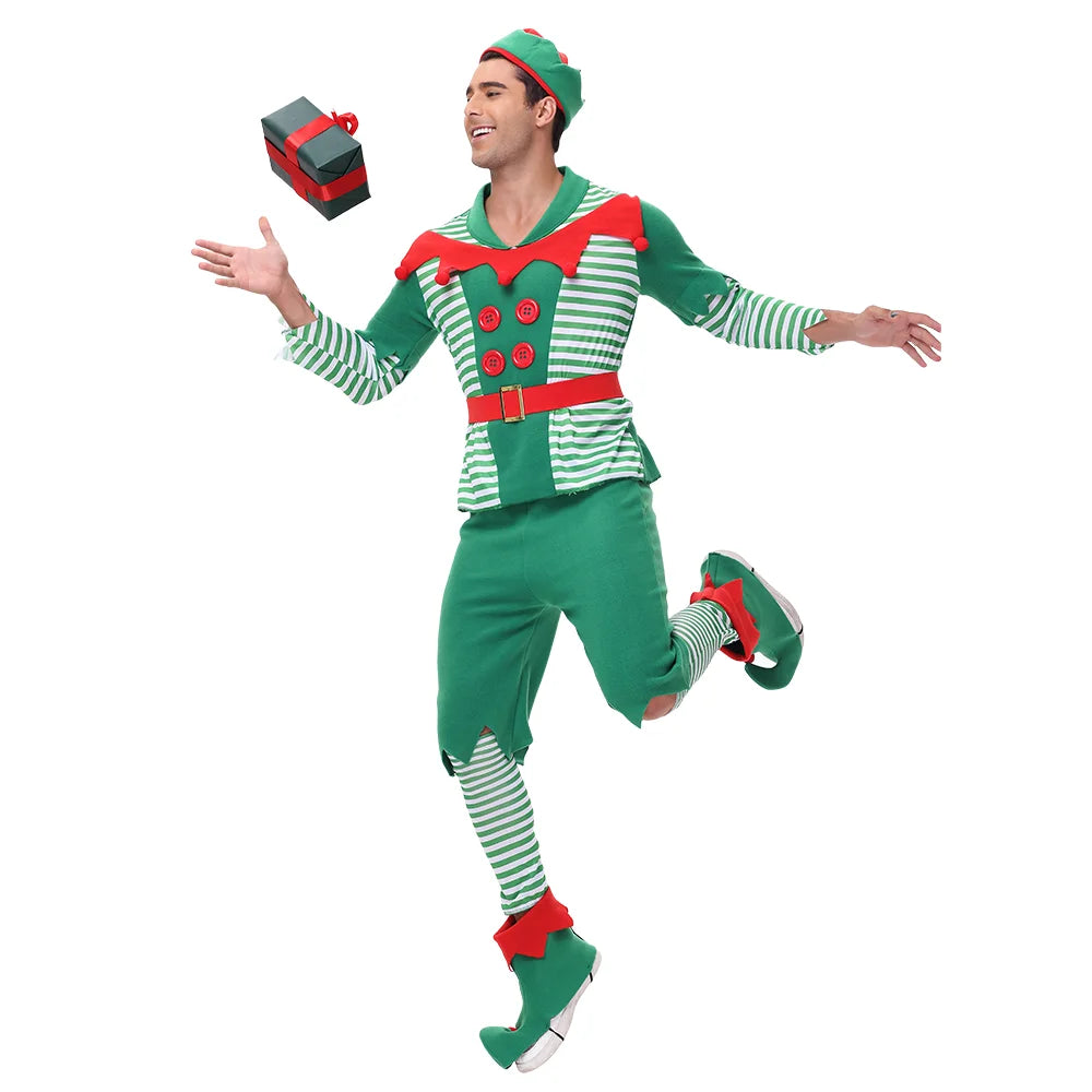 Zawaland Christmas Elf Costumes Dress Belt Hat Cosplay Family couple Carnival Party New Year Fancy Dress Up Set For Men Women