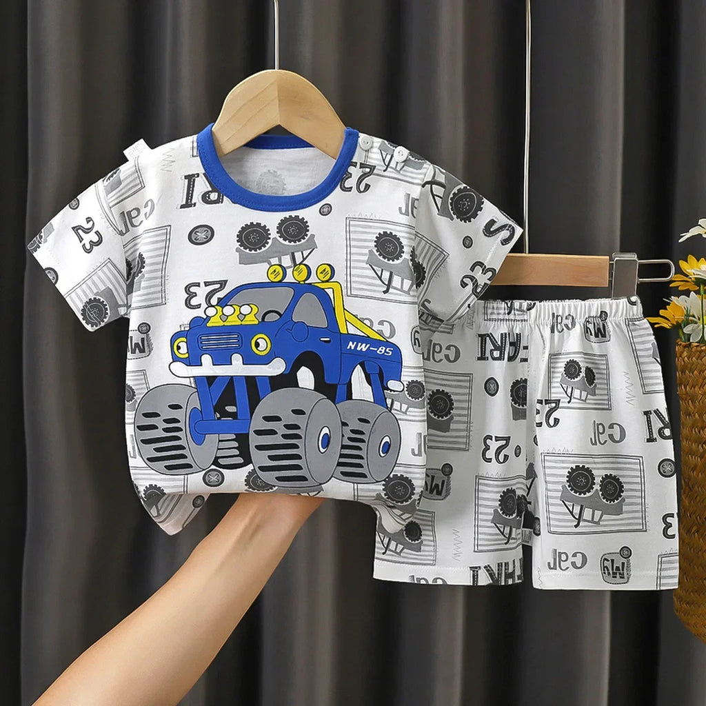 2-6 Years Baby Girl Summer Set Children's Short-sleeved Shorts Suit Cotton T-shirt Little Girls Unicorn Giraffe Cartoon Set