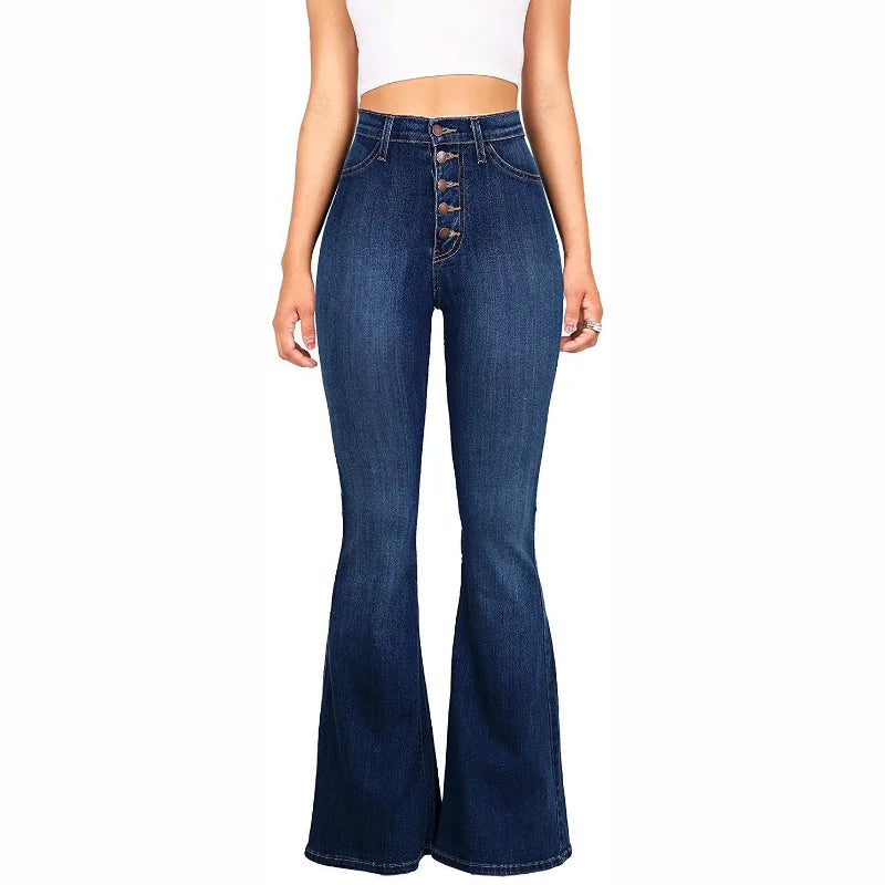 European American Best Selling Spring Autumn Fashion Women Jeans Slim Fit High Waist Versatile Hip Lifting Flared Pants