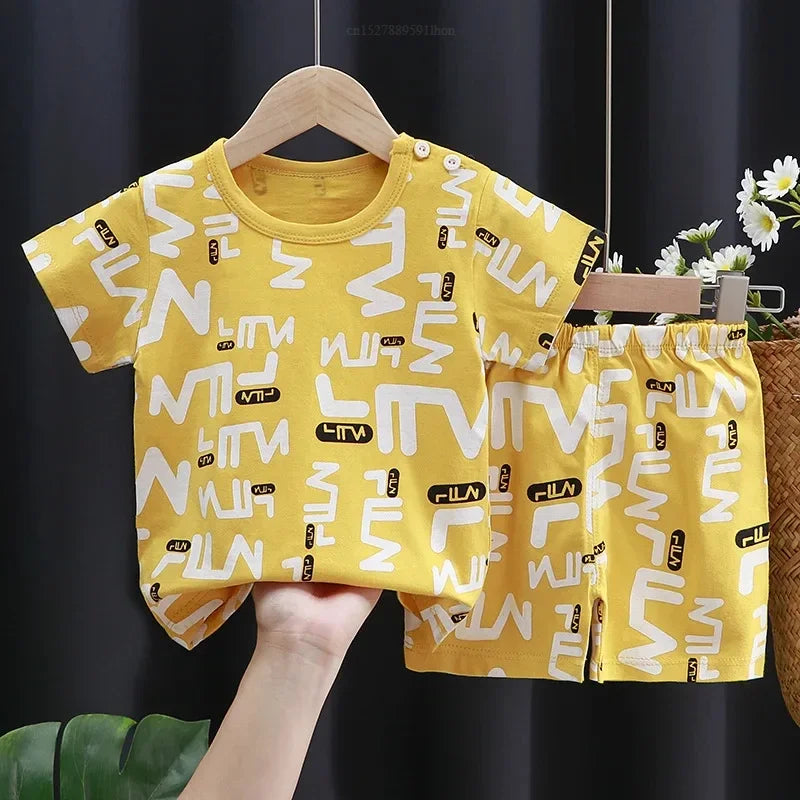 Cartoon Printed Clothing Pure Cotton Home Clothes 2 Piece Suits Toddler Fashion Cute Casual Tracksuits Contrast T-shirt+Shorts