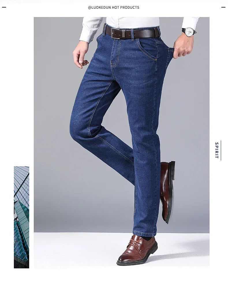 Men's Spring Autumn Vintage Black Business Jeans Men Casual Straight Stretch Classic Work Denim Trousers  Comfortable  Pant