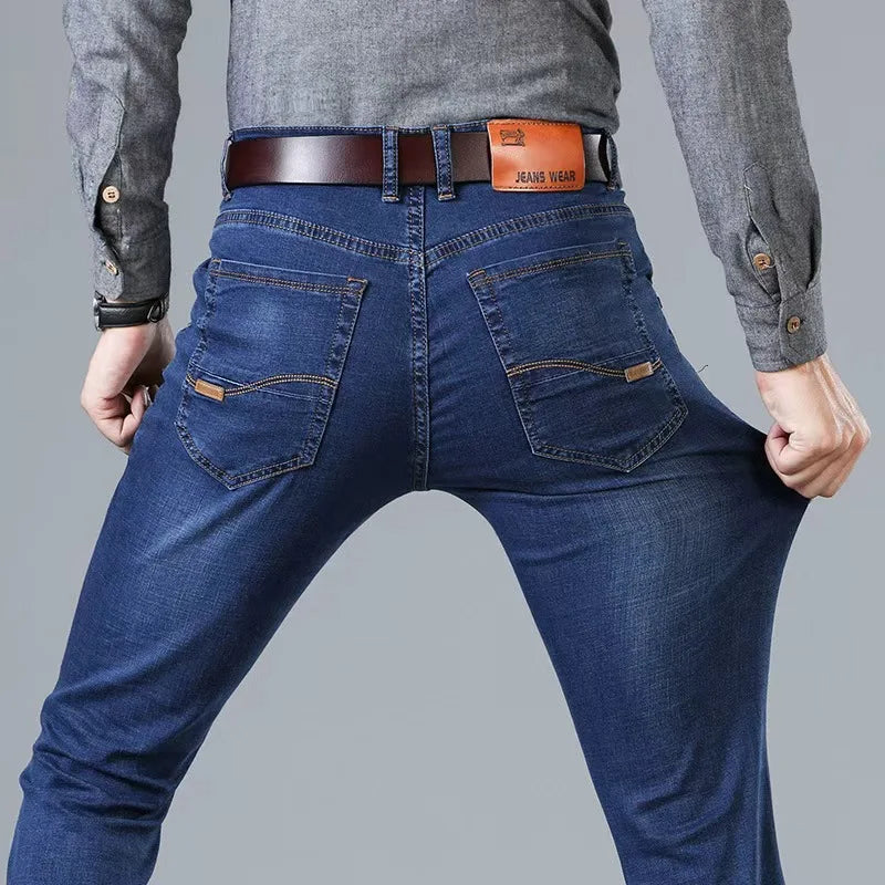 2026 JEAN New Business Men's Jeans Casual Straight Stretch Fashion Classic Blue Black Work Denim Trousers Male Brand Clothing