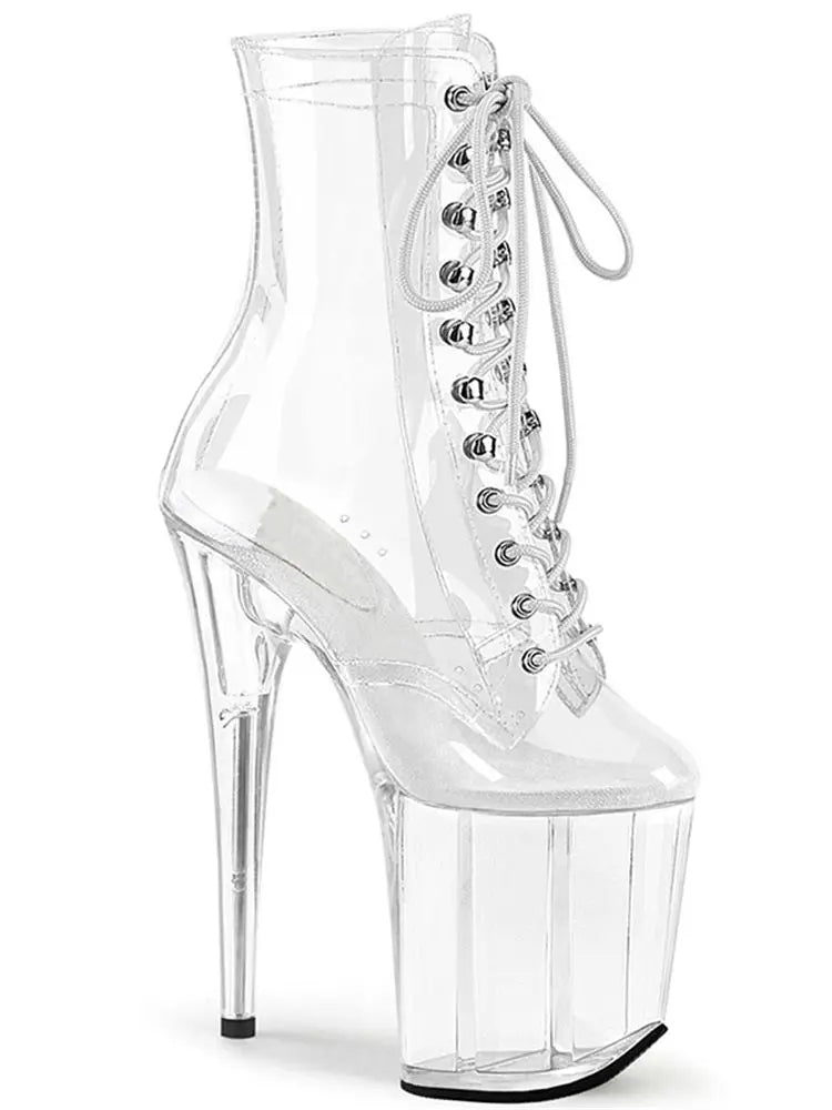 Bottines Pole Dance Transparentes Talon 17-20cm – Plateforme Laçage Scène