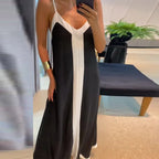 Robe longue femme noir et blanc – Col V et coupe ample