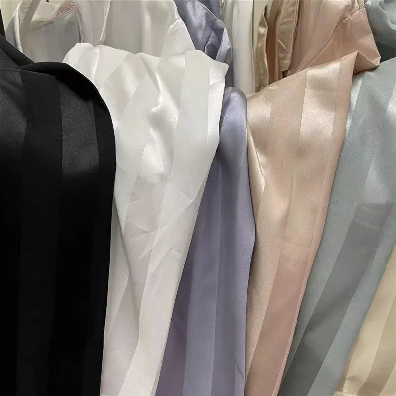 Sleepwear Summer Wear New Women's Youth Stripe Ice Silk Thin Short Sleeved Trousers Sets Pajamas Home Clothing Set Femme