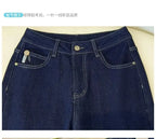 Jean large femme bleu foncé – Revers rayés