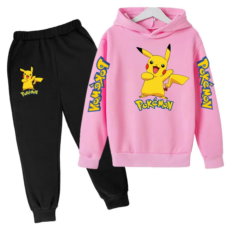 New Children's Sports Outfit Set-Hooded Jacket+long Pants with Cartoon Patterns Casual Loose Fit Suitable Boys Girls Aged3to13
