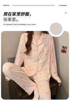 Pyjama femme rose à rayures et nœuds – Ensemble long