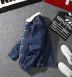 Men's Denim Jacket Autumn Winter Thickened Fleece Collar Cotton Jacket Loose Fit Warm Korean Style Lamb Velvet Lined Coat