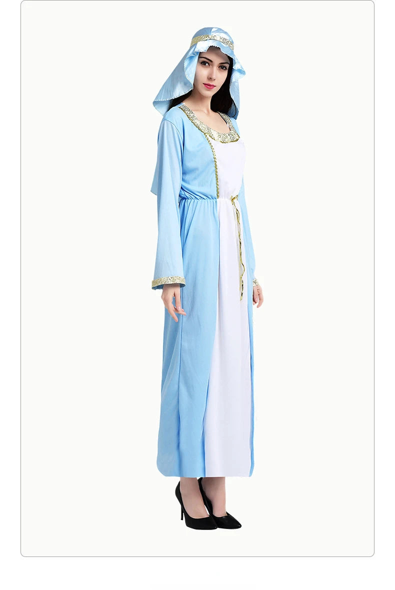 Women Men's Chief Arab Girl Arabian Costume Blue White Robe Halloween Cosplay Carnival Fancy Dressed Up