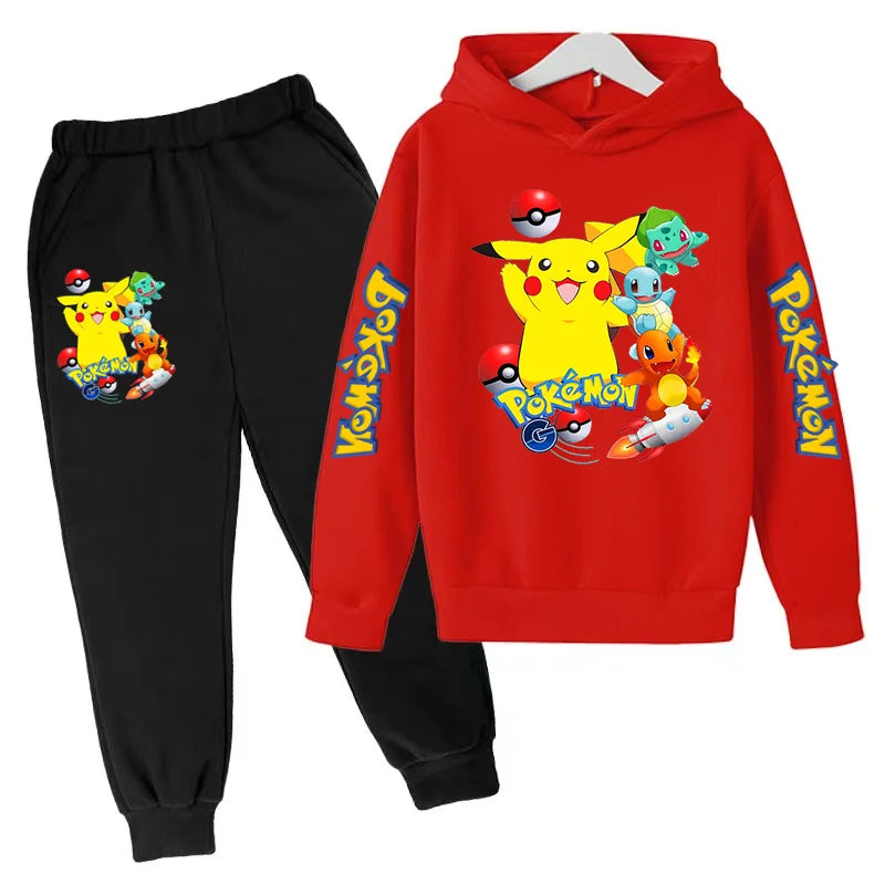 New Children's Sports Outfit Set-Hooded Jacket+long Pants with Cartoon Patterns Casual Loose Fit Suitable Boys Girls Aged3to13