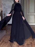 Women Robe Dress Hot Drills Long Shawl Sleeves Chiffon Party Middle