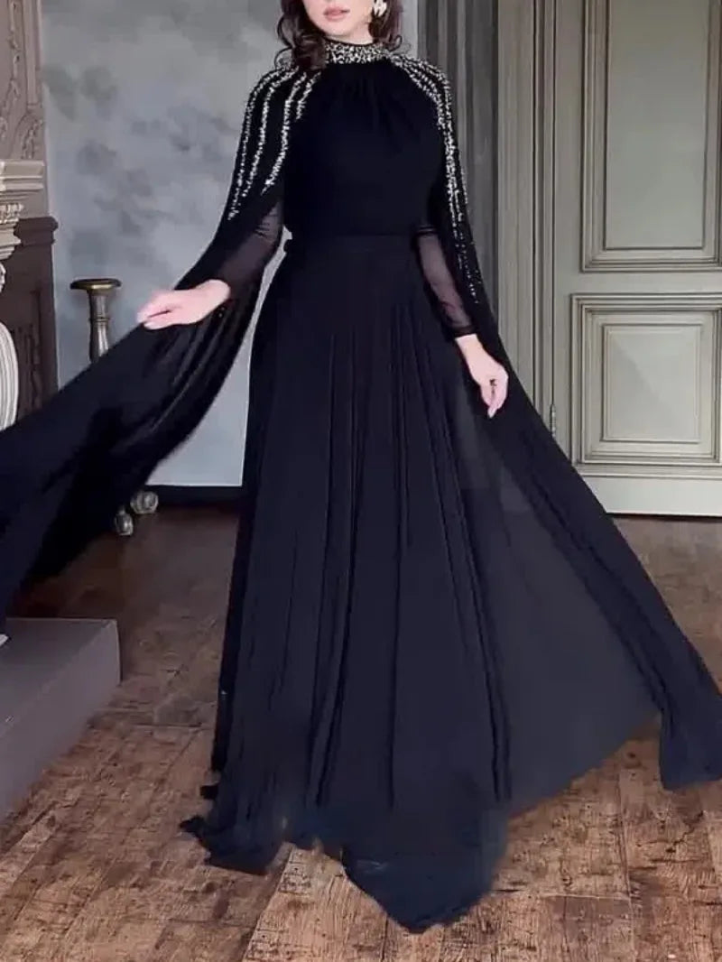 Women Robe Dress Hot Drills Long Shawl Sleeves Chiffon Party Middle East Big Swing Lady Elegant Banquet New Maxi Clothing