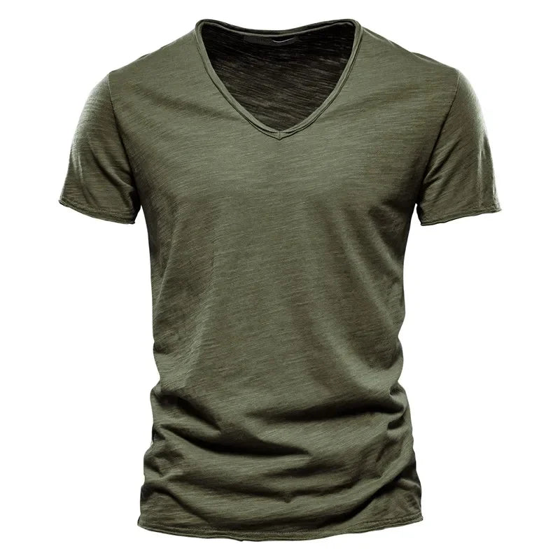 T-shirt homme en coton – Col V slim casual