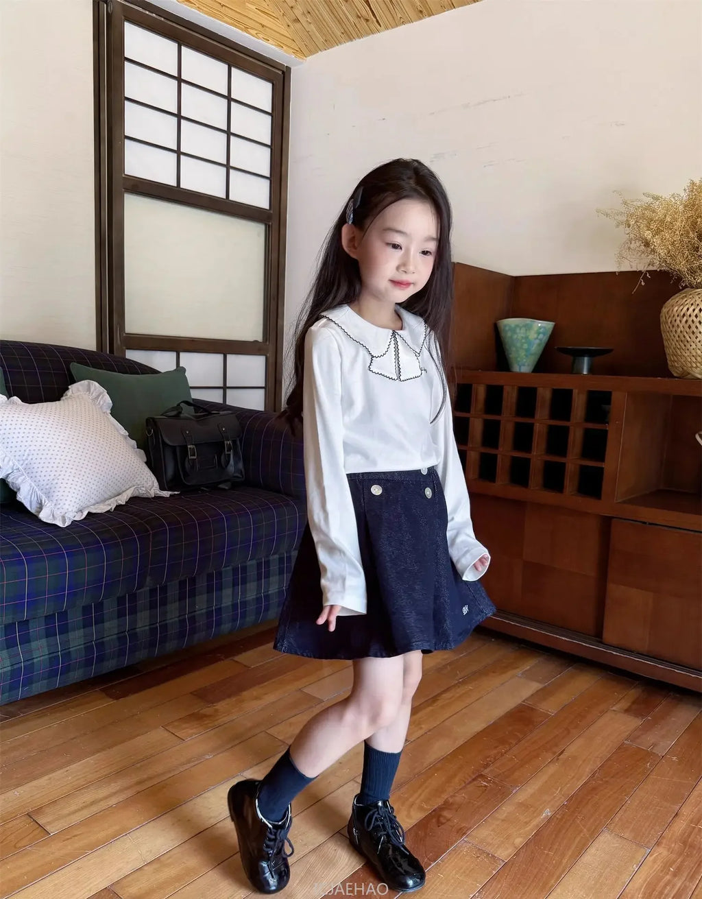 Teen Girl Clothes Children  Waist Shell Button Denim Skirt and Top Kids Versatile Casual Outfits Costumes Vintage Girls Elastic