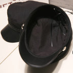Fashion Vintage Beret Unisex PU Leather Caps Spring Autumn Sailor Hats for Women Men Black Flat Top Captain Cap Travel Cadet Hat