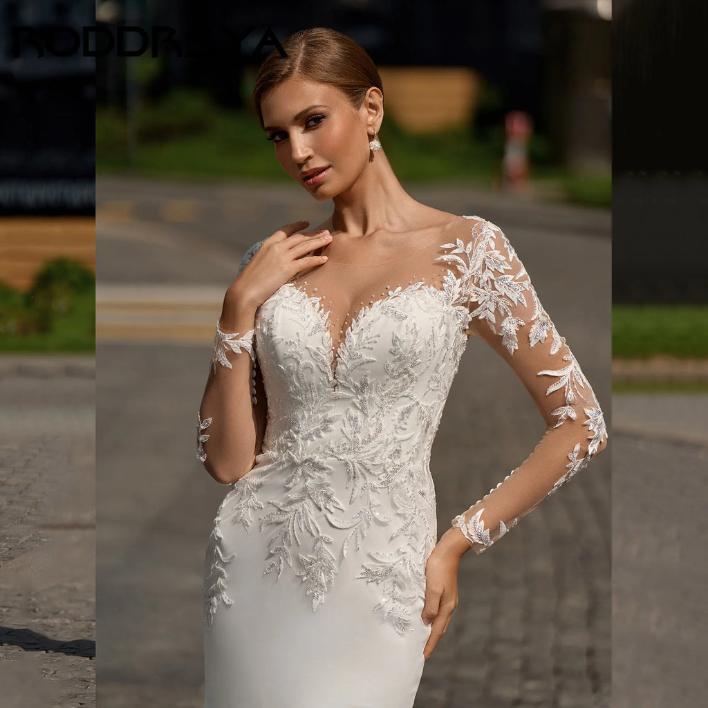 Robe de mariée sirène – Chiffon, dentelle et traîne