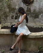 YENKYE French Style Retro Polka Dot Deep V Halter Dress Women Sexy