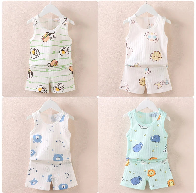 Mother Kids Clothes Baby Cotton Print  Children's Clothing T-shirt Vest Tops Shorts Sets Boys Girls Cute Breathable Summer