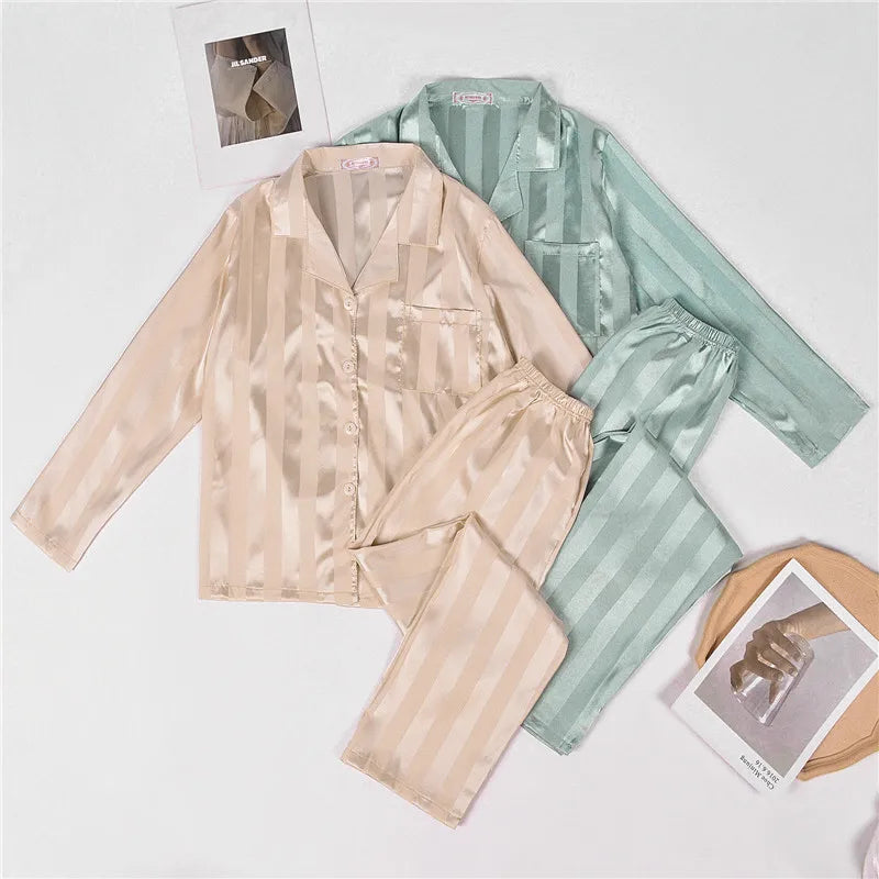 Sleepwear Summer Wear New Women's Youth Stripe Ice Silk Thin Short Sleeved Trousers Sets Pajamas Home Clothing Set Femme
