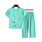 Pyjama Pour Femme Casual Cotton Linen Sleepwear Set Vintage Printed
