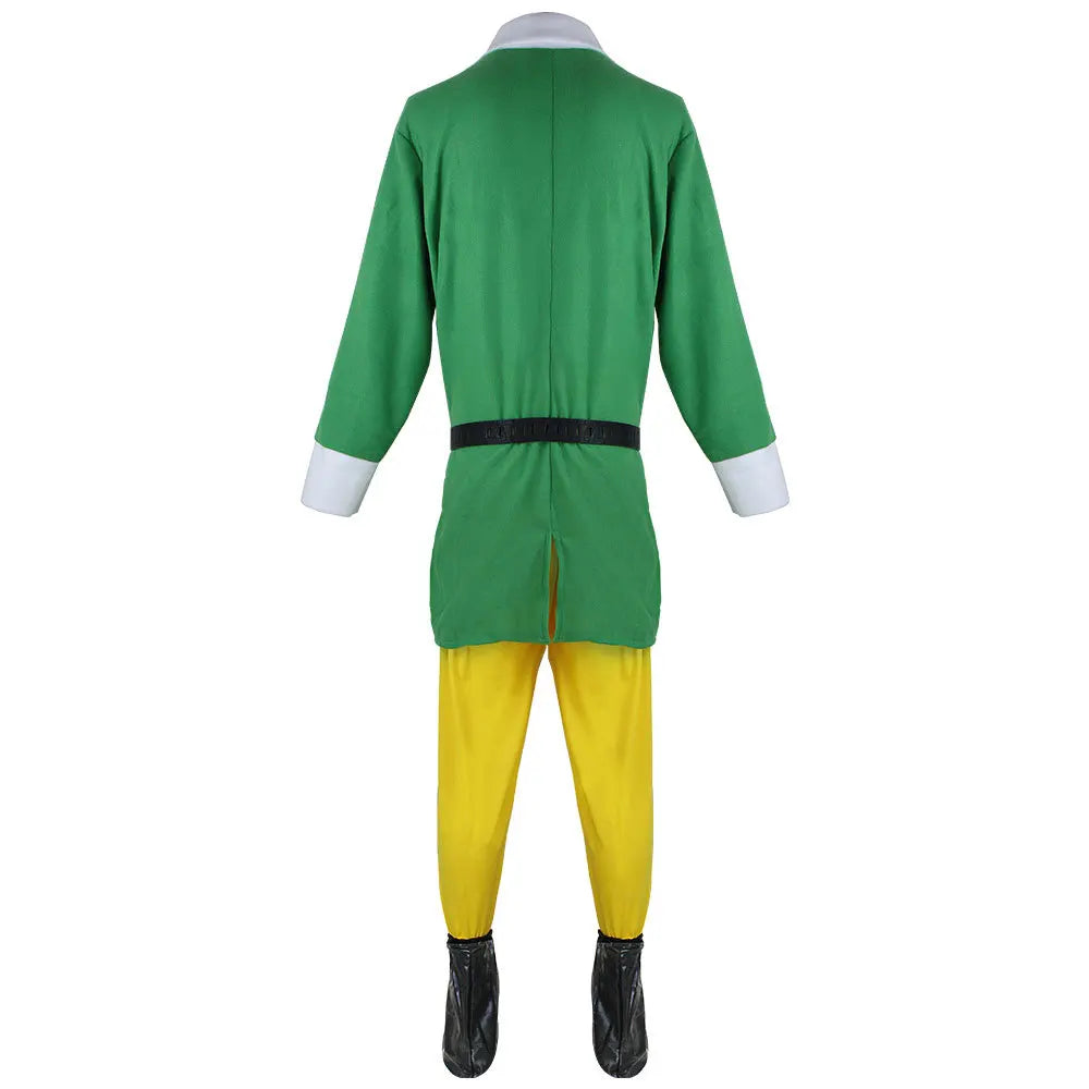 Christmas Elf Costume Christmas Buddy Santa Claus Green Suit Hat Coat Pants Men Outfit Xmas New Year Adult Clothes Set ﻿