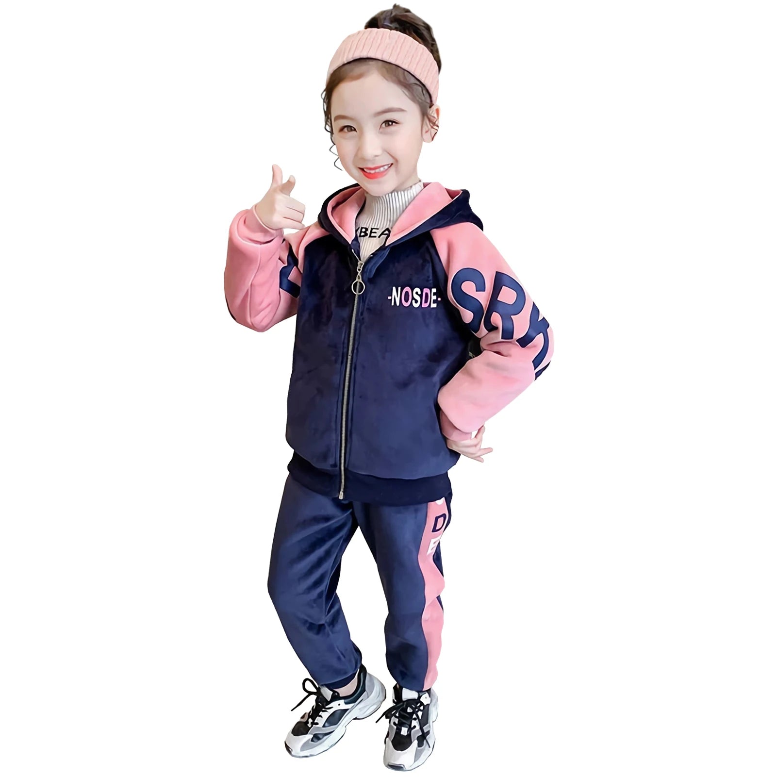 Kids Velvet Tracksuits,Cotton Jogging Suits,2-Piece Hooded Long Sleeve Sweatshirt + Pants Set,Girls Jacket,Casual Sports Wear